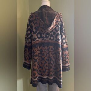 Style & Co. Long Open front Brown and Black Animal Print Cardigan